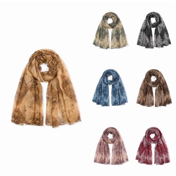 Krdevn Women Tie‑Dye Diamond Print Scarf, Lightweight Sheer Scarf Shawl Wrap for Casual Daily Wear