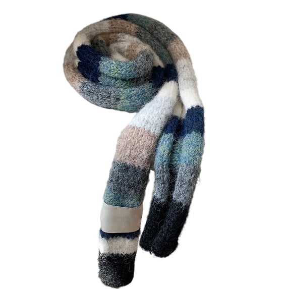 Krdevn Women Y2K Color Block Stripe Scarf, Mohair Knit Slim Neck Wrap, Fall Winter Decorative Narrow Scarves for Outfit