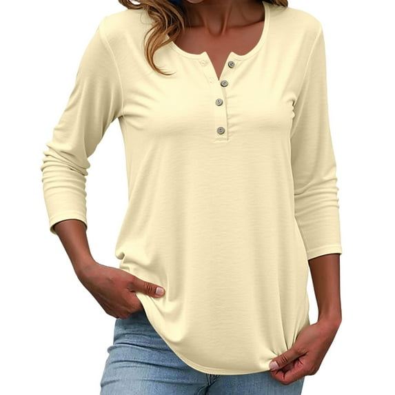 Krdevn Women's Basic Casual Button Down Short Sleeve Round Neck Solid Color T Shirt Comfortable Soft Breathable Everyday Top,Women's Tops, Tees & Blouses,Size:XXL