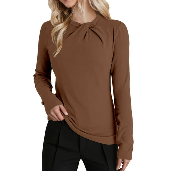 Krdevn Women's Basic Long Sleeve T Shirt Soft Brushed Neck Slim Fit Casual Top for Everyday Wear,Women's Tops, Tees & Blouses,Size:L