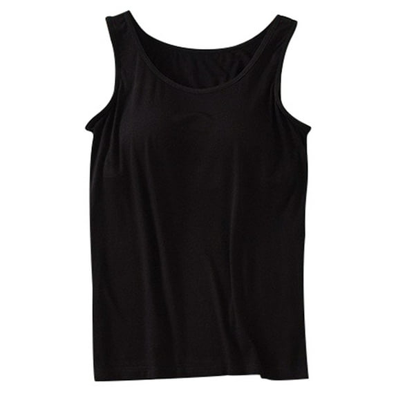 Krdevn Women's Built-In Bra Tank Top Plus Size Padded Cami Sleeveless Workout Top Summer Casual Comfort Wear,Color: Black Size: M