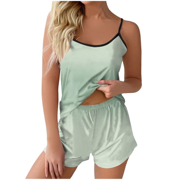 Krdevn Women's Casual Gradient Color Suspender Vest Shorts Set Home Pajamas Loungewear Sleepwear Two Piece,L