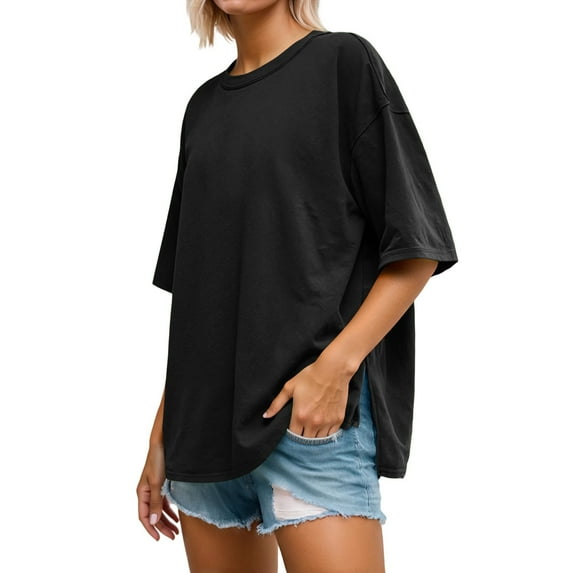 Krdevn Women's Casual Loose Fit Patch Back Design Short Sleeve Round Neck T Shirt Comfortable Pure Color Blouse Top for Daily Wear,Women's Tops, Tees & Blouses,Size:XL