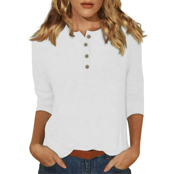Krdevn Women's Casual Short Sleeve Button Down Round Neck Solid Color T Shirt Blouse Top for Daily Wear Spring Summer,Women's Tops, Tees & Blouses,Size:XL