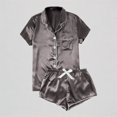 thumbnail image 1 of Krdevn Women's Casual Silk Satin Pajamas Short Sleeve Button Up Top & Shorts Set Contrast Piping Sleepwear Nightwear,S, 1 of 8