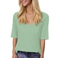 thumbnail image 1 of Krdevn Women's Casual V Neck Short Sleeve T Shirt Summer Basic Top with Print for Daily Wear Comfortable Blouse Tee Shirt,Women's Tops, Tees & Blouses,Size:L, 1 of 4
