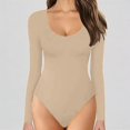 thumbnail image 1 of Krdevn Women's Crew Neck Long Sleeve Bodysuit Seamless Slim Fit Soft Basic Top,L, 1 of 5