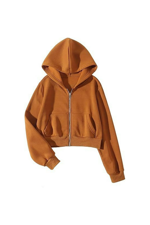 Women's Cropped Hoodie - Ribbed Hem Long Sleeve Streetwear with Drawstring & Kangaroo Pocket,Womens Hoodies Pullover, for Size XXL