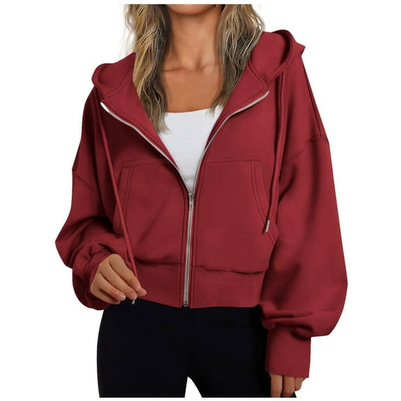 Krdevn Women's Cropped Zip Hoodie - Gym to Street Fashion Top, Breathable Short Sweatshirt with Full-Zip & Adjustable Hood,Womens Hoodies Pullover, for Size S