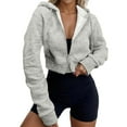 thumbnail image 1 of Krdevn Women's Cropped Zip Hoodie - Long Sleeve -Lined Pullover for Fall Winter, High Waist Streetwear with Thumbhole Cuffs,Womens Hoodies Pullover, for Size M, 1 of 7