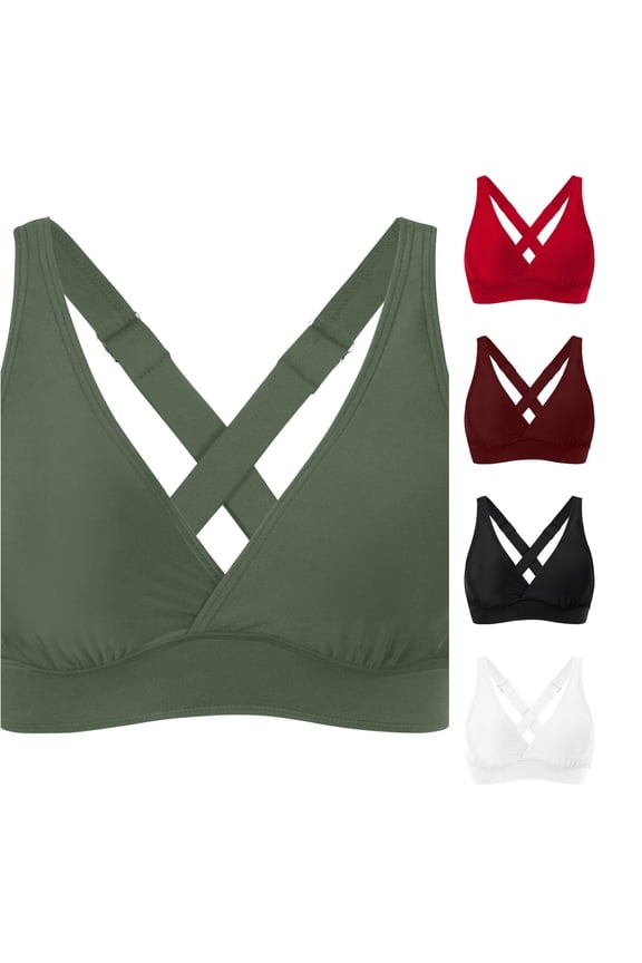 Women's Cross Back Bikini Top Full Coverage Push Up Swim Crop Top Adjustable Bathing Suit Top,M