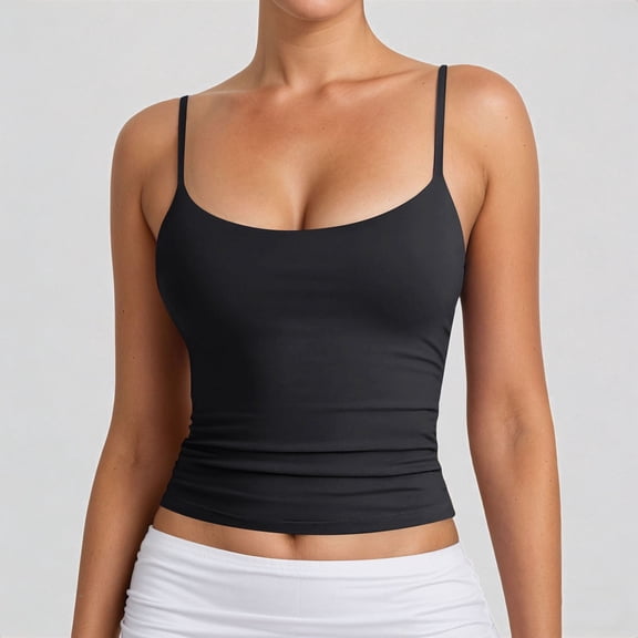 Krdevn Women's Double Lined Crop Cami Adjustable Spaghetti Strap Tank Top,S