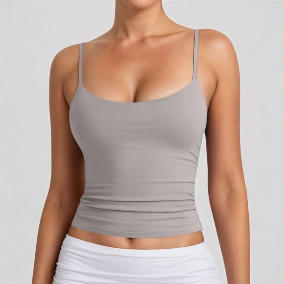Krdevn Women's Double Lined Crop Cami Adjustable Spaghetti Strap Tank Top,S