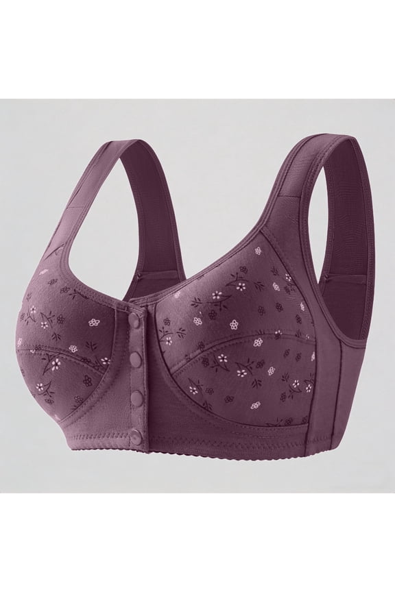 Women's Floral Print Front-Closure Wireless Bra Full Coverage Plus Size Comfort Support Bra,36/80