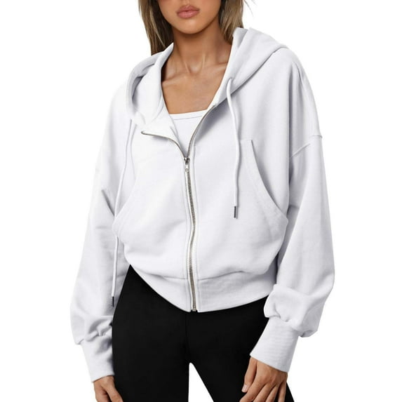 Krdevn Women's Full Zip Cropped Hoodie - Front Pocket Hooded Sweatshirt for Casual and Street Style,Size:XXL