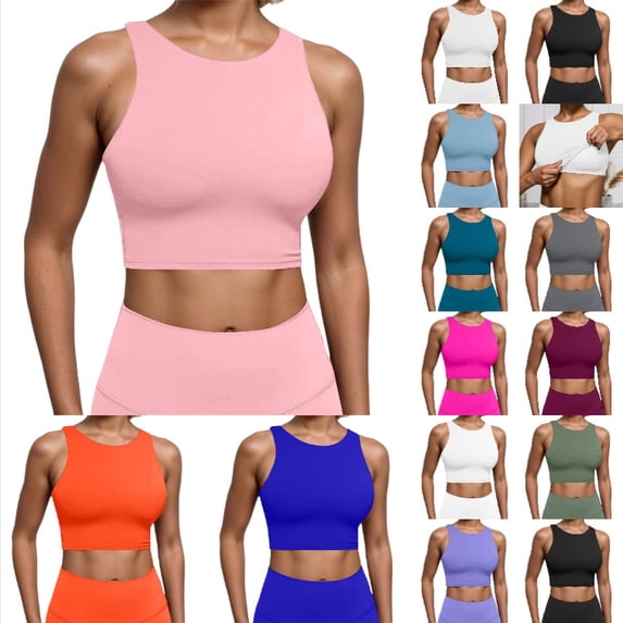 Krdevn Women's High-Neck Longline Sports Bra Built-In Support Crop Tank Top for Yoga & Gym,2XL