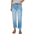 thumbnail image 1 of Krdevn Women's High Waist Distressed Straight Leg Jeans - Washed Denim Casual Capri Pants with Comfort Stretch for Spring Summer Fall Outfits,Size:L, 1 of 5