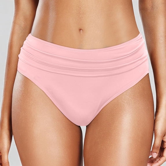 Krdevn Women's High Waist Ruched Bikini Bottoms Full Coverage Swim Briefs,S