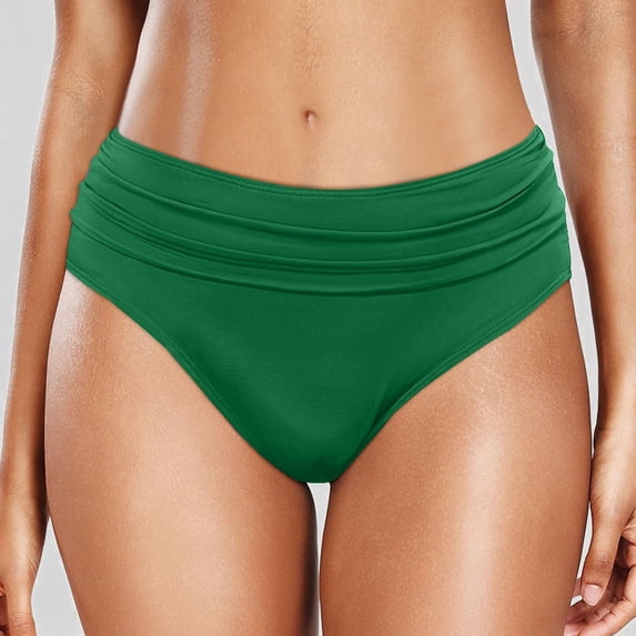 Krdevn Women's High Waist Ruched Bikini Bottoms Full Coverage Swim Briefs,S