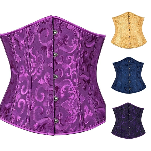 Krdevn Women's Jacquard Underbust Corset, Front Busk Boned Waist Cincher, Retro Waist Trainer Bustier for Dress Layering Party,Purple