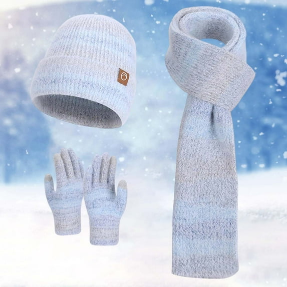 Krdevn Women's Knitted Scarf Hat Gloves Set Thermal Ear Flap Windproof Winter Cold Weather Outdoor,One Size