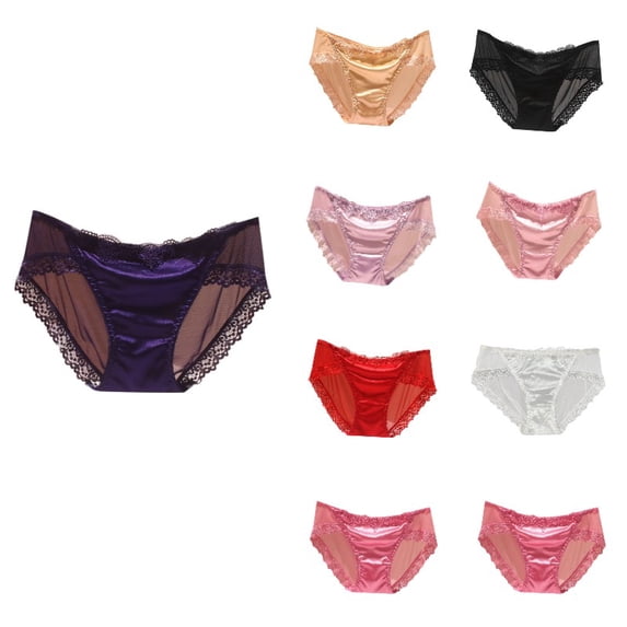 Krdevn Women's Lace Sheer Mesh Briefs Transparent Satin & Lace Underwear Soft Comfortable Triangle Panties,L