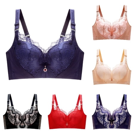 Krdevn Women's Lace Underwire Bra Plus Size Full-Coverage Support Bra with Adjustable Straps,44C