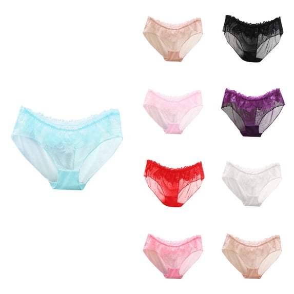Krdevn Women's Low-Waist Lace Mesh Briefs Sheer Transparent Floral Lace Underwear Soft Lined Triangle Panties,M