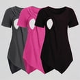 thumbnail image 1 of Krdevn Women's Maternity Nursing Tops Short Sleeve Crew Neck Solid Asymmetrical Hem Breastfeeding T-Shirts 3 Pack,S, 1 of 9