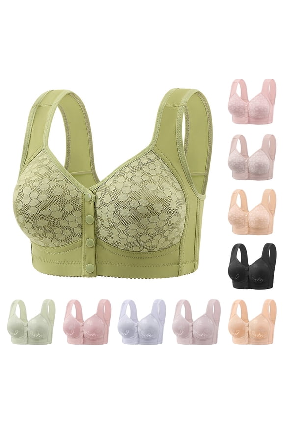 Krdevn Women's Plus Size Front-Closure Wireless Bra Wide Strap Comfort Support Everyday Bra,40