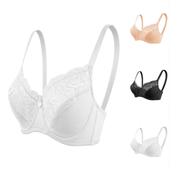 Krdevn Women's Plus Size Lace Underwire Bra Full-Coverage Support Push-Up Bra with Adjustable Straps,85D