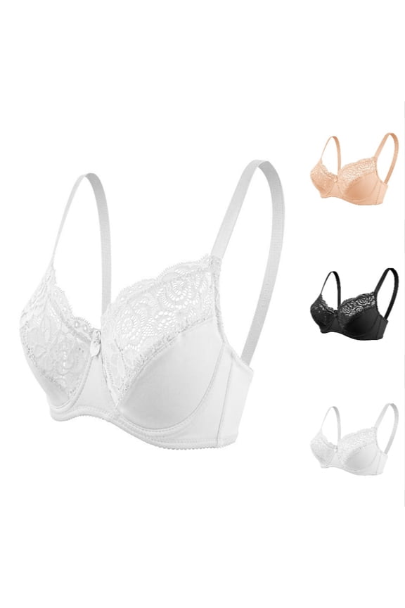 Krdevn Women's Plus Size Lace Underwire Bra Full-Coverage Support Push-Up Bra with Adjustable Straps,85D