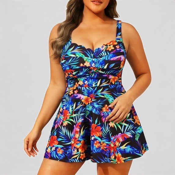 Krdevn Women's Plus Size Two Piece Tankini Set Comfortable Top With Swim Shorts Modest Tummy Control Swimsuit,XL