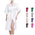 thumbnail image 1 of Krdevn Women's Satin Kimono Robe, Lightweight Open Front Bridal Getting Ready Robe for Wedding Party Loungewear,White, 1 of 6