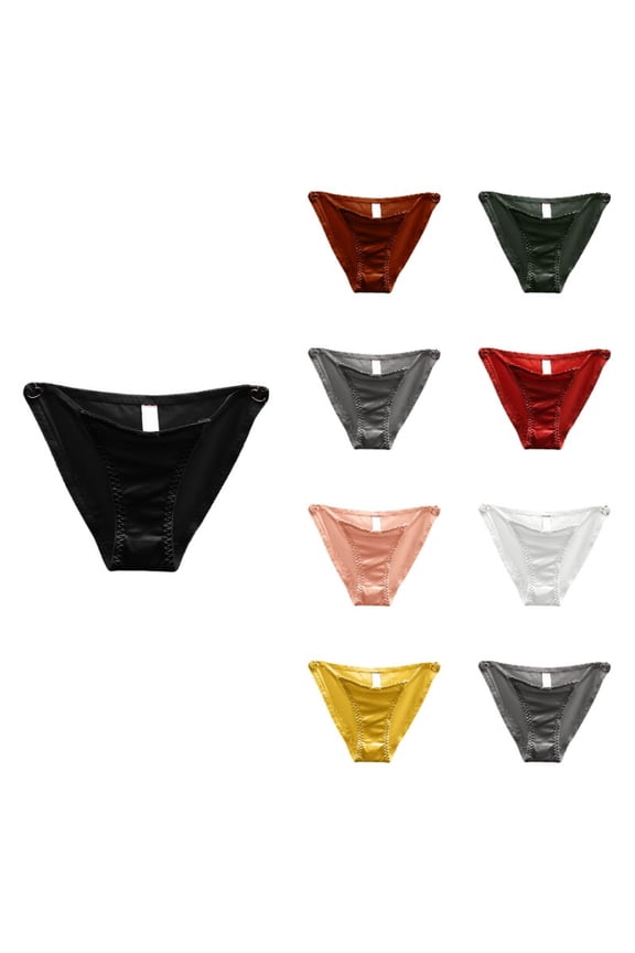 Krdevn Women's Satin Low-Waist Briefs French Bow & Heart Ring Detail Hollow Out Triangle Underwear,M
