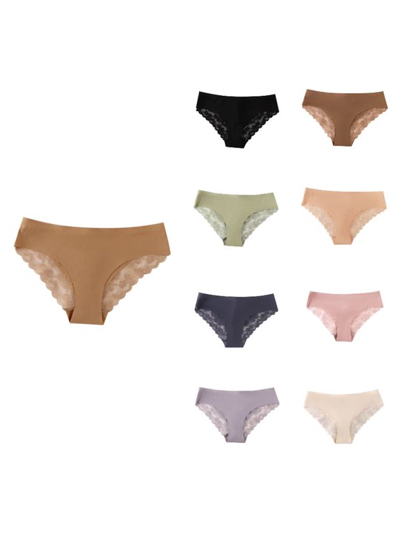 Krdevn Women's Seamless Lace Trim Briefs Breathable Comfortable Triangle Panties with Floral Lace Design,M