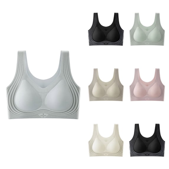 Krdevn Women's Seamless Sports Bra Latex Comfort Support Wire-Free Fitness Bra,M