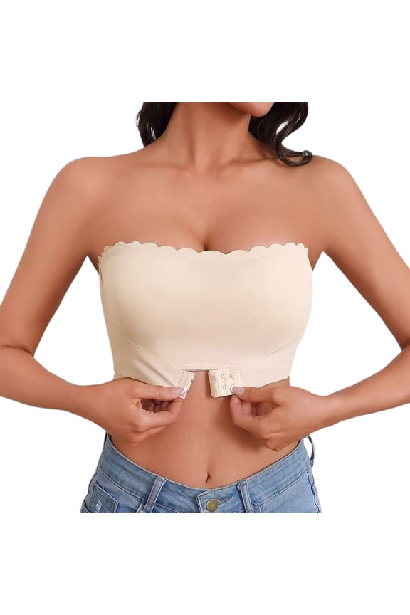 Women's Seamless Strapless Wireless Bra Front Closure Bandeau Bra with Removable Clear Straps for Everyday Wear,S