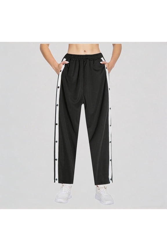 Women's Side Snap Track Pants Loose Fit Athletic Casual Summer Trousers,3XL