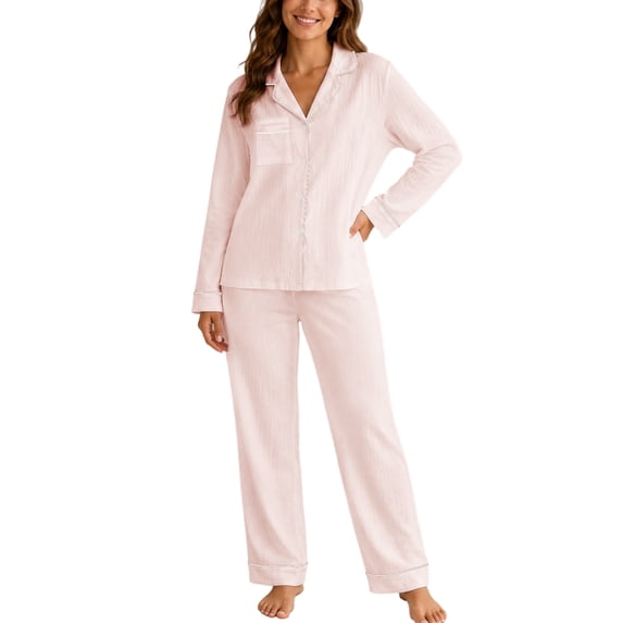 Krdevn Women's Solid Cloud Soft Pajama Set Long Sleeve Top with Pants Breathable Sleepwear Comfortable Loungewear Two Piece Nightwear,Size:XL