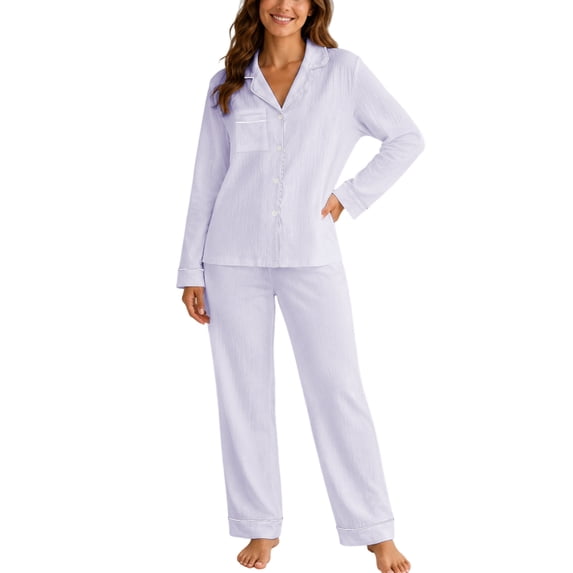 Krdevn Women's Solid Cloud Soft Pajama Set Long Sleeve Top with Pants Breathable Sleepwear Comfortable Loungewear Two Piece Nightwear,Size:XXL