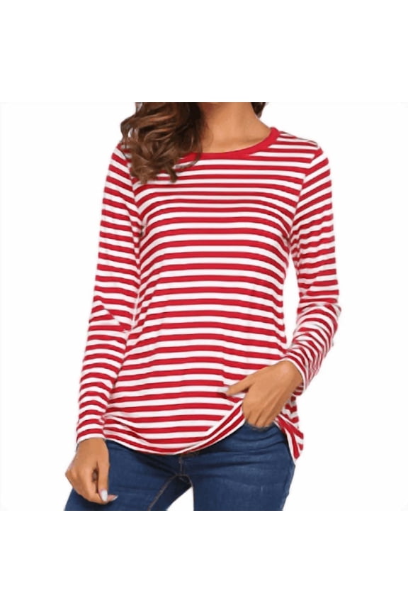 Women's Striped Long Sleeve Tunic Crew Neck Casual Loose Fit Blouse,M