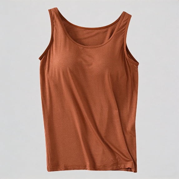 Krdevn Women's Tank Top with Built-In Bra Crew Neck Sleeveless Padded Camisole,4XL