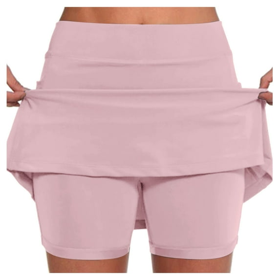 Krdevn Women's Tennis Skirt with Pockets Athletic Yoga Skort Solid Color Stretchy Casual Sport Skirt Shorts,Color: Rose Gold Size: M