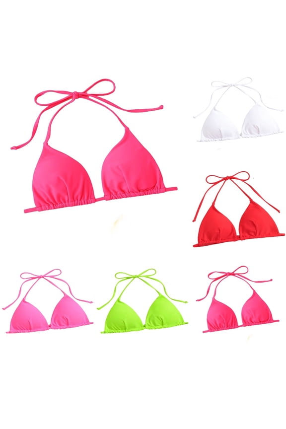 Women's Triangle Halter Bikini Top Tie Front Swimwear for Beach and Pool,L