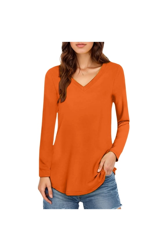 Women's V Neck Solid Color Long Sleeve T Shirt,Women's Tops, Tees & Blouses,Size:M