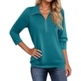 thumbnail image 1 of Krdevn Women's V Neck Zippered 3/4 Sleeve T Shirt Top,Women's Tops, Tees & Blouses,Size:M, 1 of 5