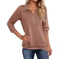 thumbnail image 1 of Krdevn Women's V Neck Zippered 3/4 Sleeve T Shirt Top,Women's Tops, Tees & Blouses,Size:XL, 1 of 5