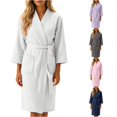 thumbnail image 1 of Krdevn Women's Waffle Weave Bath Robe, V‑Neck 3/4 Sleeve Solid Color Kimono Robe with Pockets for Spa Home Loungewear,White, 1 of 4
