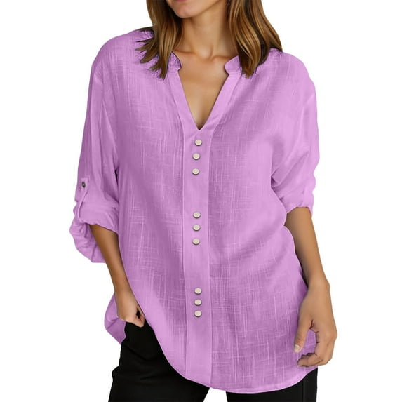 Krdevn Womens Button Down Pocket Shirts Long Sleeve Oversized Blouses Jacket Fall Outdoor Boyfriend Tops,Women's Tops, Tees & Blouses,Size:L